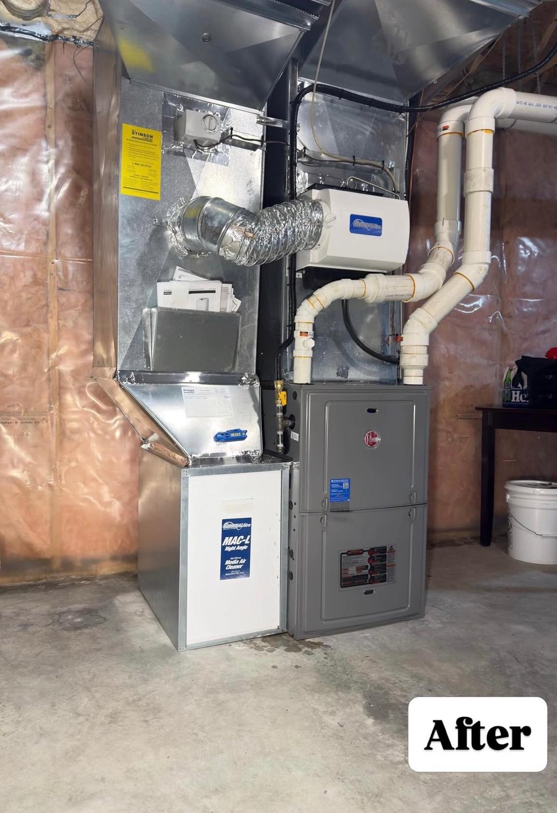 High-efficiency furnace and air cleaner installation